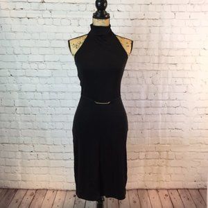 Forever 21 Dress Black Halter Silver Buckle Belt Side Slit Small